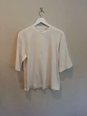G. Label by Goop White Stretch Cotton Crewneck Tee Size S Made in Italy